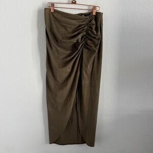 Zara Suede-Like Midi Skirt High Slit Medium